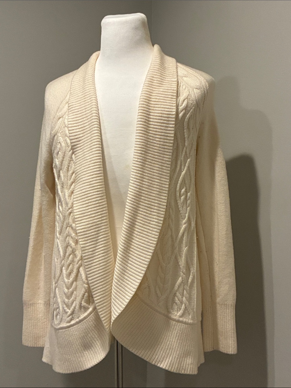 Talbots Cream Cable-Knit Shawl Collar Cardigan